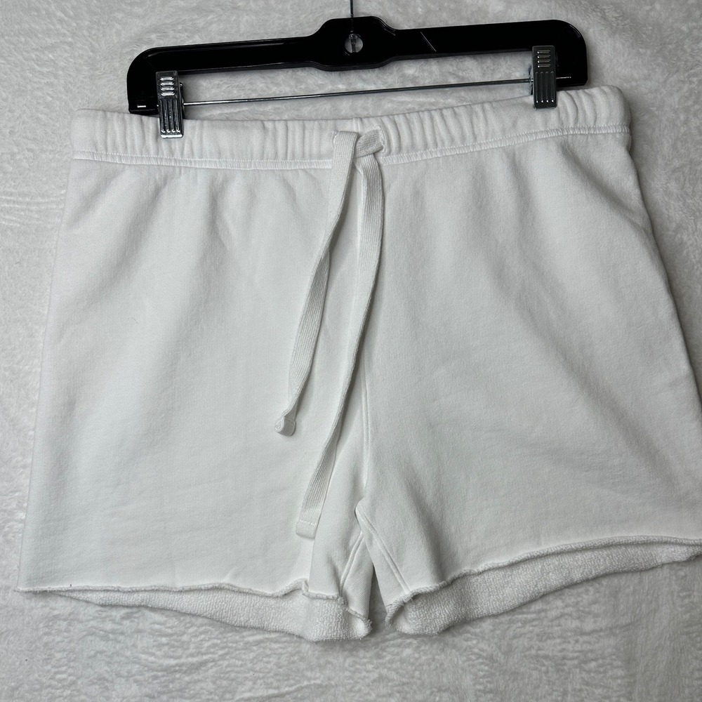 Frank & Eileen Sweat Shorts Women L White Raw Hem Drawstring Cotton